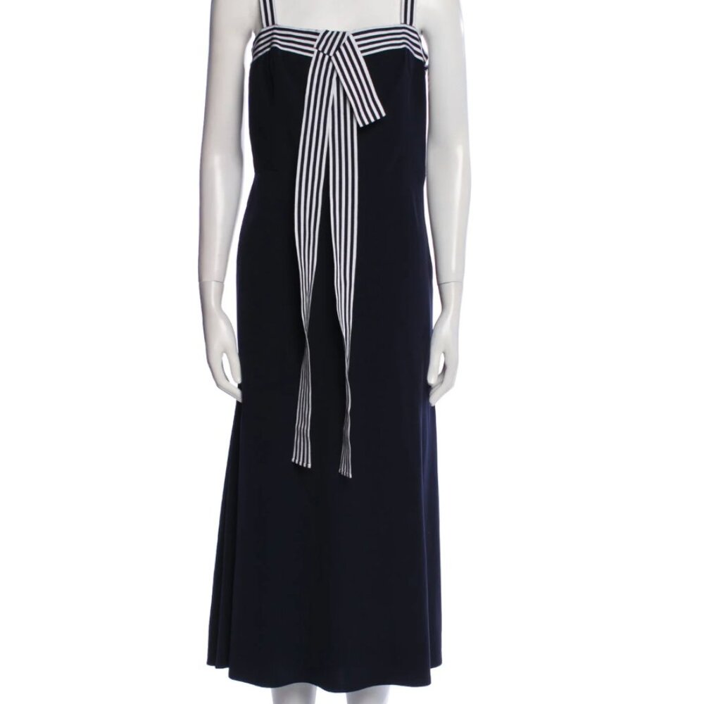 Lela Rose Blue Striped Midi Tent Dress with Grosgrain Trim Size, Size 10